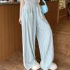 High Waist Wide Leg Pants Chic Straight Leg Pants Fashion Casual Stripe Long Pants  Girls