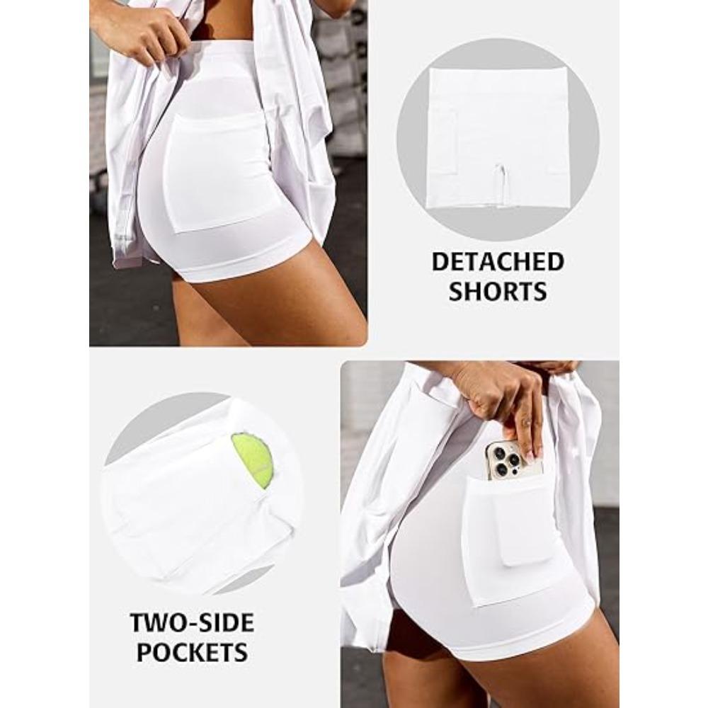 Charmleaks Женское теннисное платье со встроенным бюстгальтером и шортами, на молнии спереди, плиссированное спортивное платье, бесшовное платье для гольфа