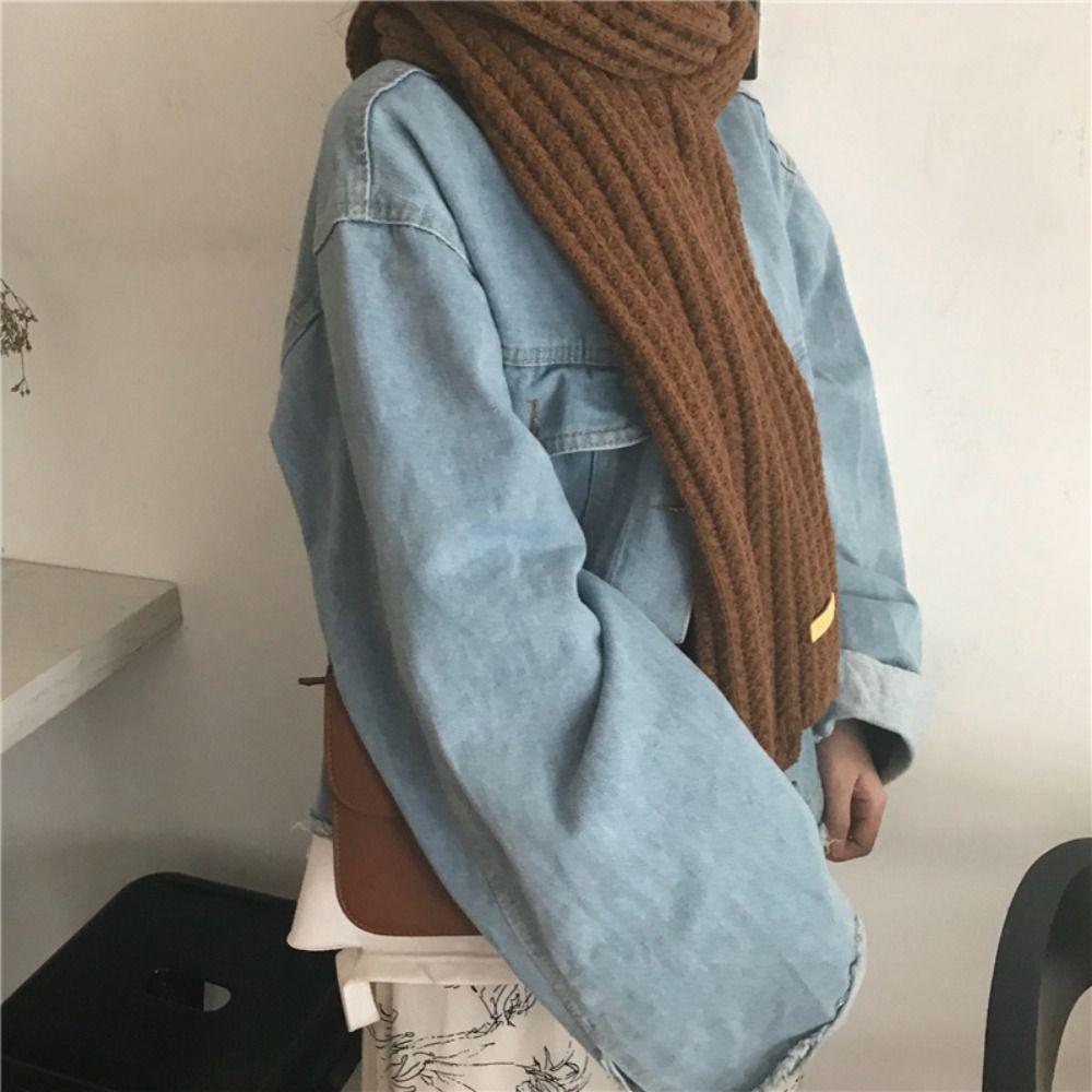 Outdoor Knitted Scarf Thickened Women Scarf Solid Color Bandelete Male and Female