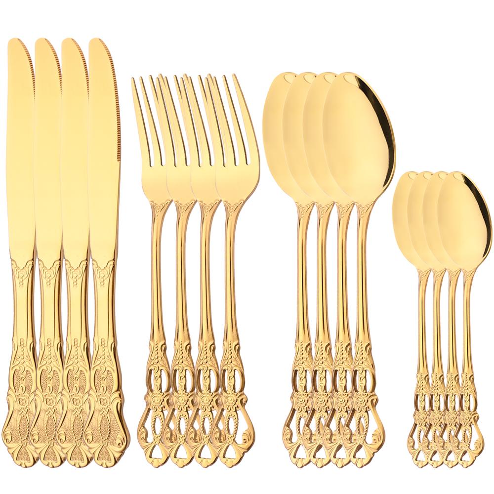 16 шт. серебряный набор столовых приборов, обеденная вилка, нож, десертная ложка, набор столовой посуды из нержавеющей стали, столовое серебро в стиле вестерн, посуда, свадебный подарок