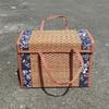 1pc Handcrafted Bamboo Picnic Basket With Handles, Rectangular Retro Style Foldable Bamboo Bag For Snacks & Fruits, Portable Woven Basket With Lid