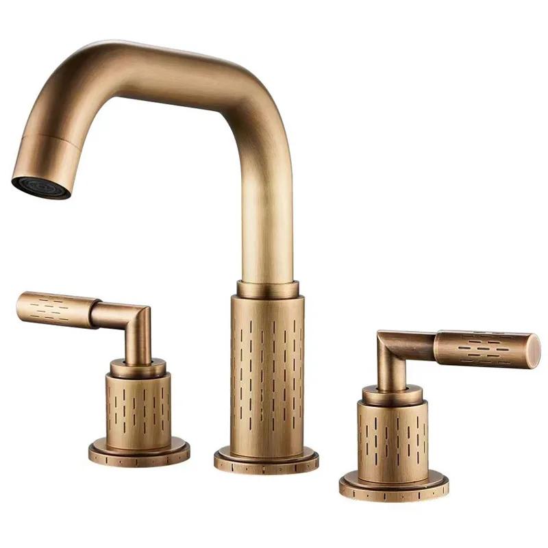 Gray Basin Faucets Brass Antique Bathroom Faucet Brushed Gold Sink Faucets 3 Hole Hot And Cold Black Waterfall Faucet Water Tap