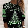 Женский рождественский топ со снежиночным принтом, блестящие блестки, круглый вырез, длинный рукав, одинаковые по цвету, свободные праздничные женские новогодние вечерние футболки
