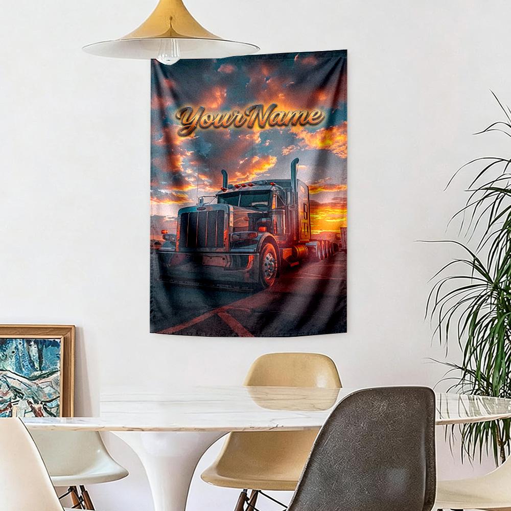 Peterbilt Heavy Trucks Custom Your Name Wall Decor Tapestry Art For Pet Memorial Birthdaywedding Party Backdrop Family Gift