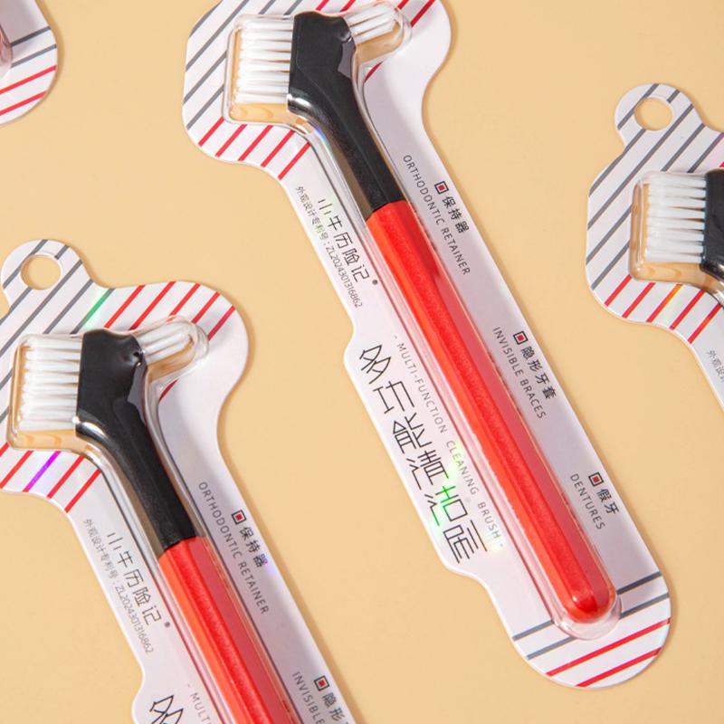 1Pcs Denture Toothbrush Cleaning Brush Double Sided Denture Brush Invisible Braces Orthodontic Retainer Descaling Brush