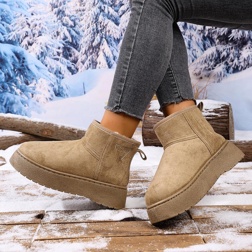 Модные женские ботильоны до щиколотки с круглым носком, теплые короткие ботинки-трубы из хлопка, женские зимние ботинки на толстой подошве с подкладкой большого размера, женские сноубутсы