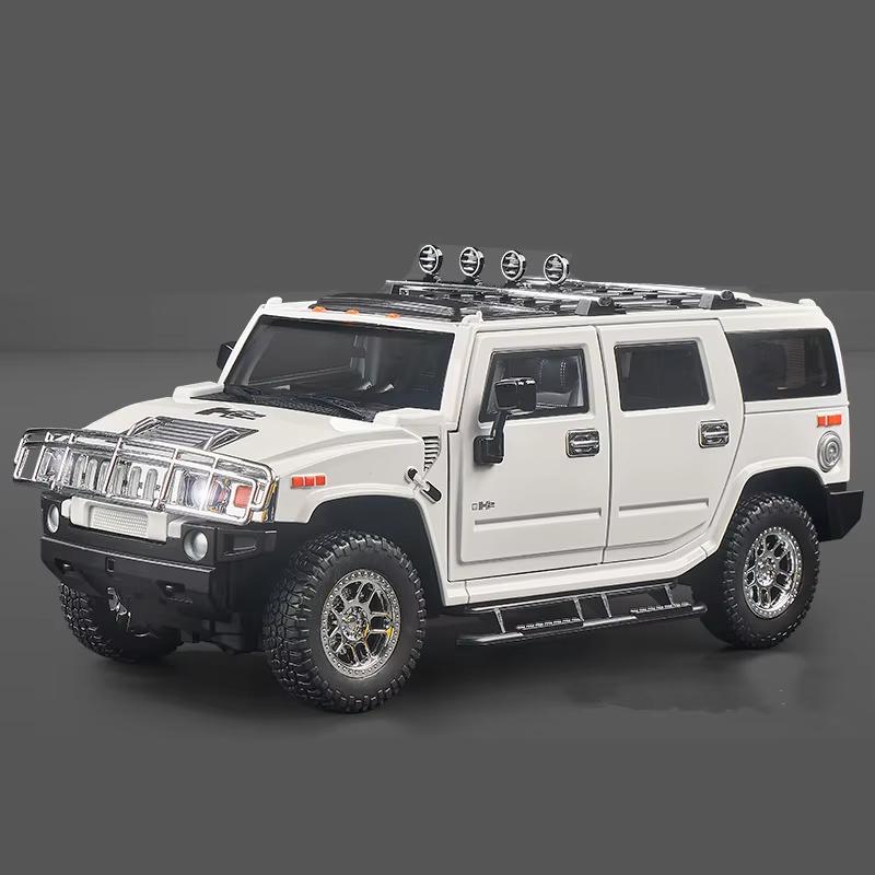 New 1/18  Hummer H2 Highway 61 SUV Alloy Car Model Die-cast Metal Toy Large Off-road Vehicle Car Model Simulation Sound and Light Boys Gift