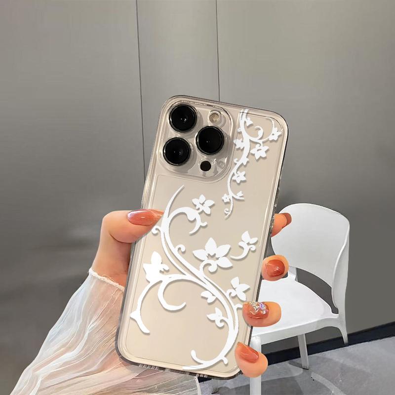 Прозрачный Элегантный Чехол Для Телефона Для IPhone 17 Air 16 15 14 Plus 16e 17e 13 12 11 Pro Max Защитный Минималистичный Funda Чехол Цветочный Чехол