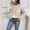 Hooded Round Neck Long Sleeved Sweater with Floral Jacquard Pattern for Autumn Women