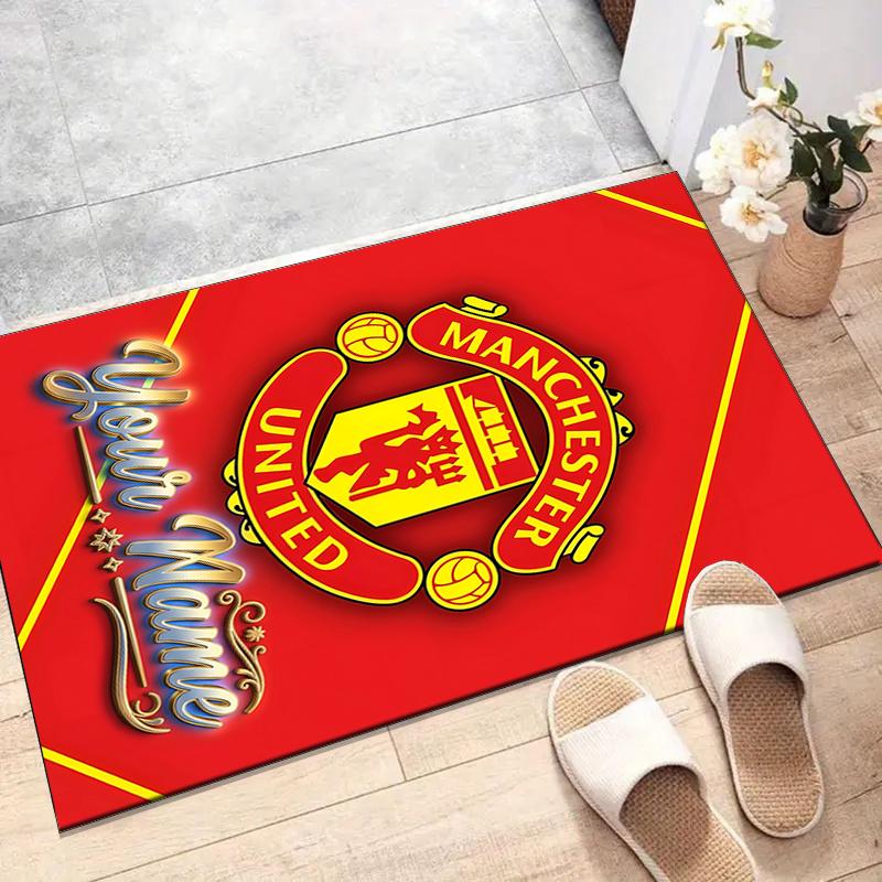 M-Manchester Design Area Rug Personalized Name- Non-Slip, Soft & Cozy Floor Mat for Living Room, Office - Indoor/Outdoor Carpet