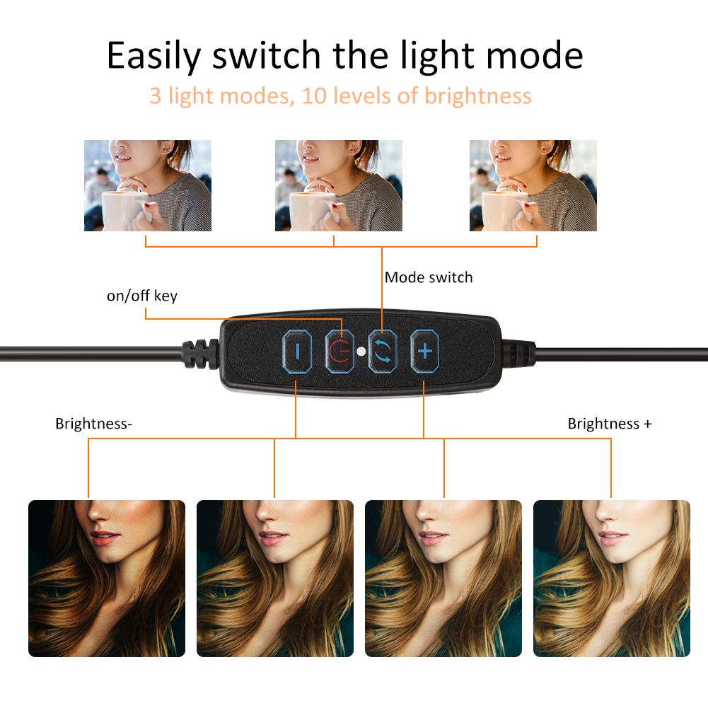 20см Светодиодная кольцевая лампа из алюминиевого сплава 3200K 5500K с регулировкой яркости, USB-портом, лампа для фотосъемки со штативом, палка для селфи