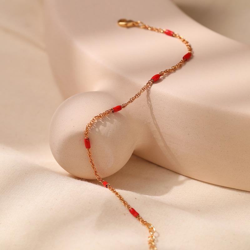Thin Gold Plated Chain Bracelet Colorful Beads Ethnic Style For Women