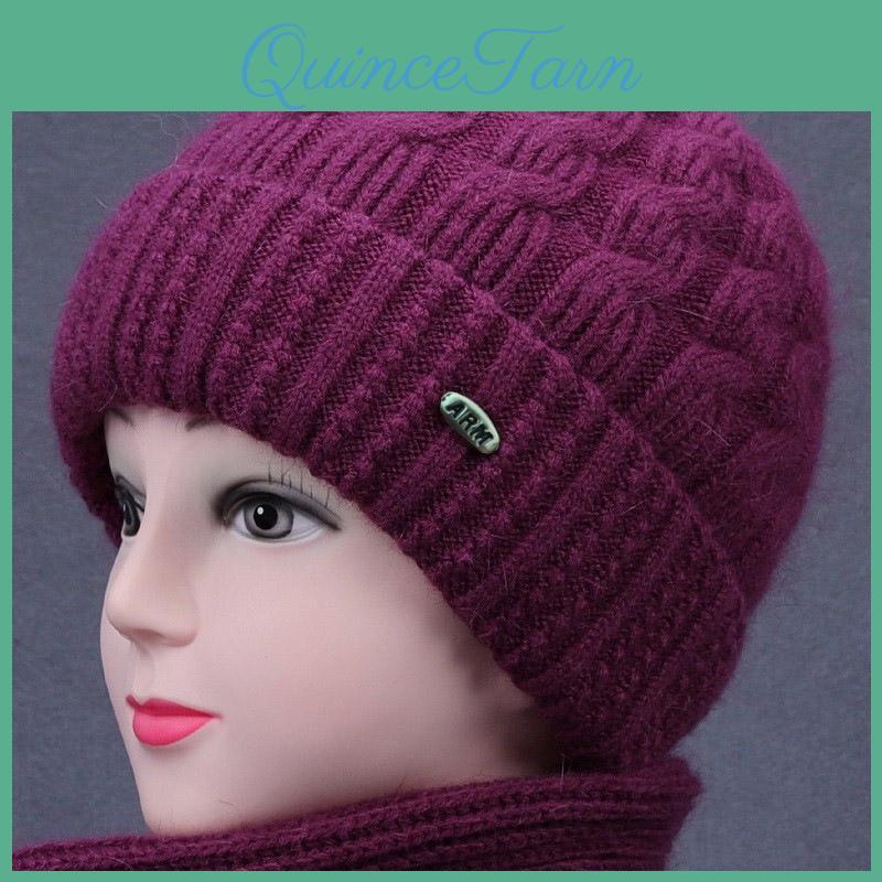 Padded Cap Middleaged Womens Wool Knitted Cap Outdoor Warm Cold Cap