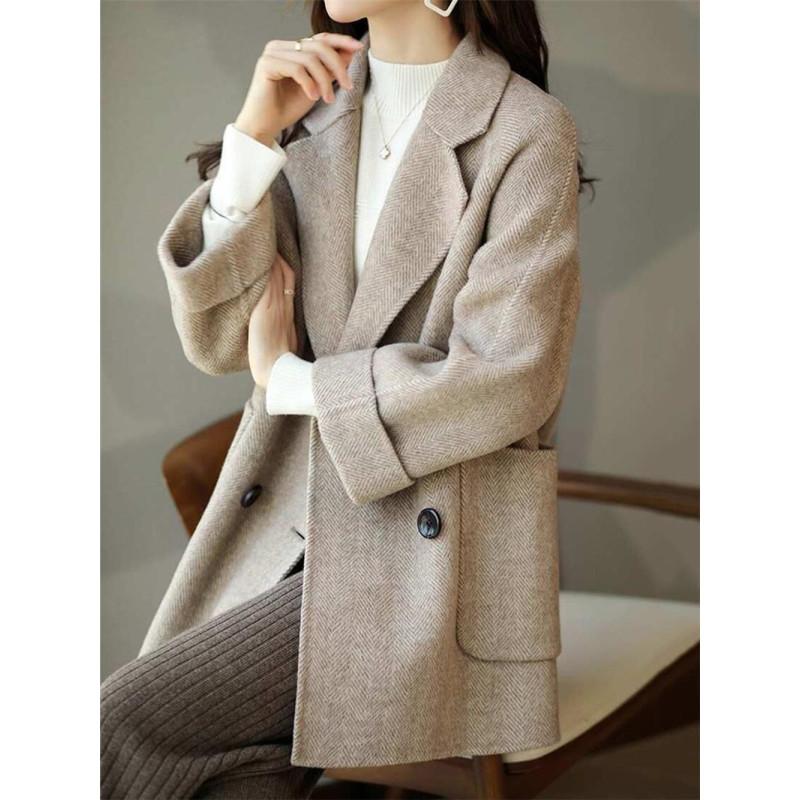 Tooxika осень и зима новый однотонный пиджак с воротником в елочку шерстяное пальто для женщин
