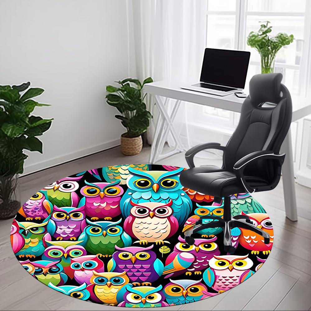 1pc Owl Pattern Office Round Area Rug, Indoor Mat Suitable For Office, Under Office Chairs Bedroom Living Room Home Decor, Room Deco