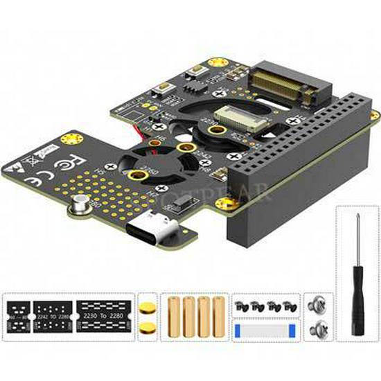 Плата расширения PCIe to M.2 NVMe SSD 2280 для Raspberry Pi 5 с двумя вентиляторами