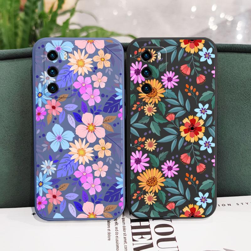 Яркий Цветочный Чехол для Телефона Huawei P40 P50 P30 P20 Pro Lite Nova 5t Y7A Mate 40 30 20 Pro Lite Жидкий Силиконовый Чехол