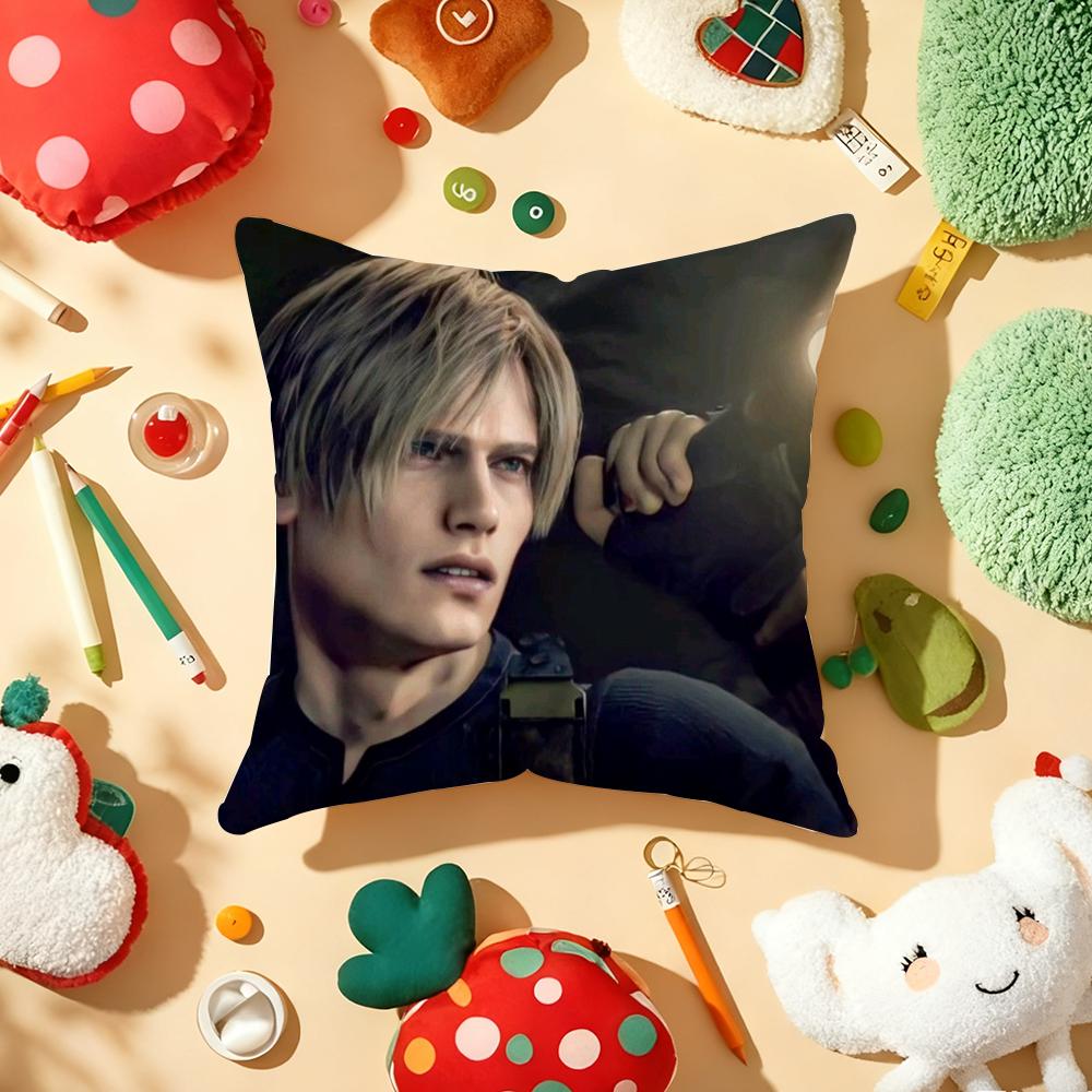 L-Leon K-Kennedy Cushion Cover Plush Fabric Soft Double-Sided Printed Sofa Warm Winter Home Gift Pillow Cover
