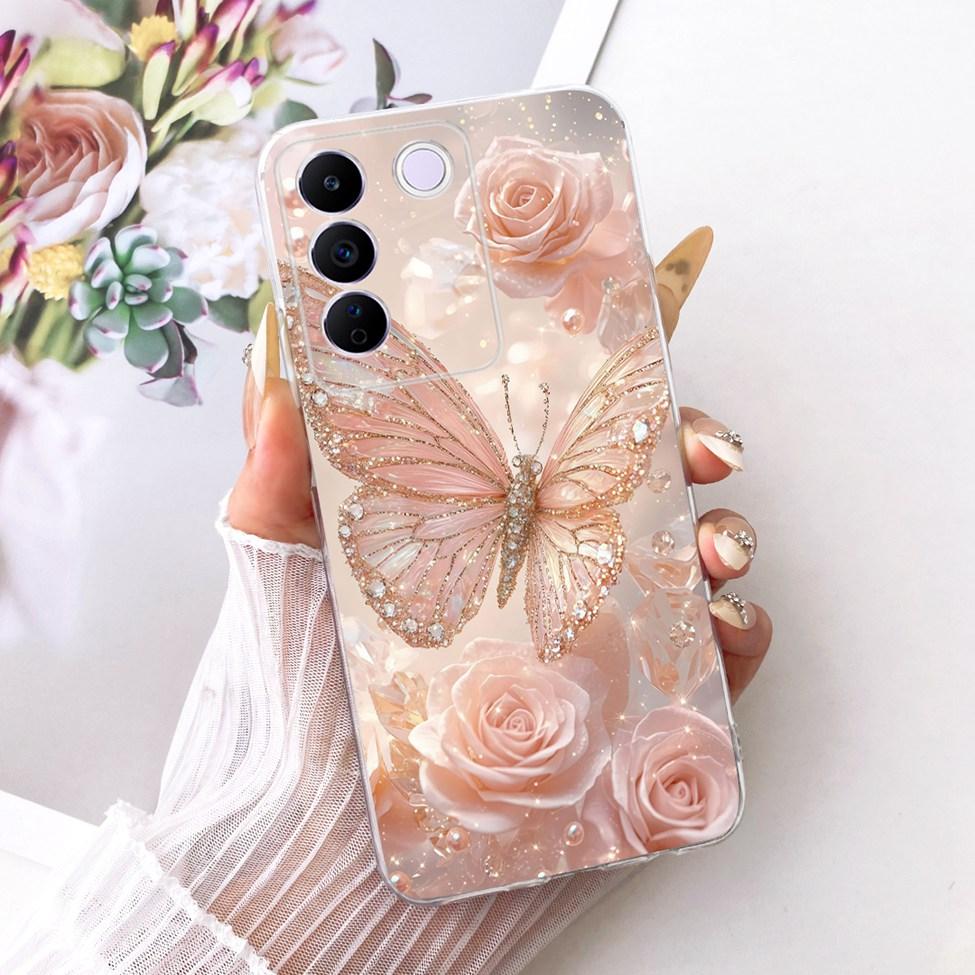 Transparent Cover For Vivo S16e 5G Case V2239A Cute Cat Fashion Butterfly Funny Painted Casing For VivoS16e 5G