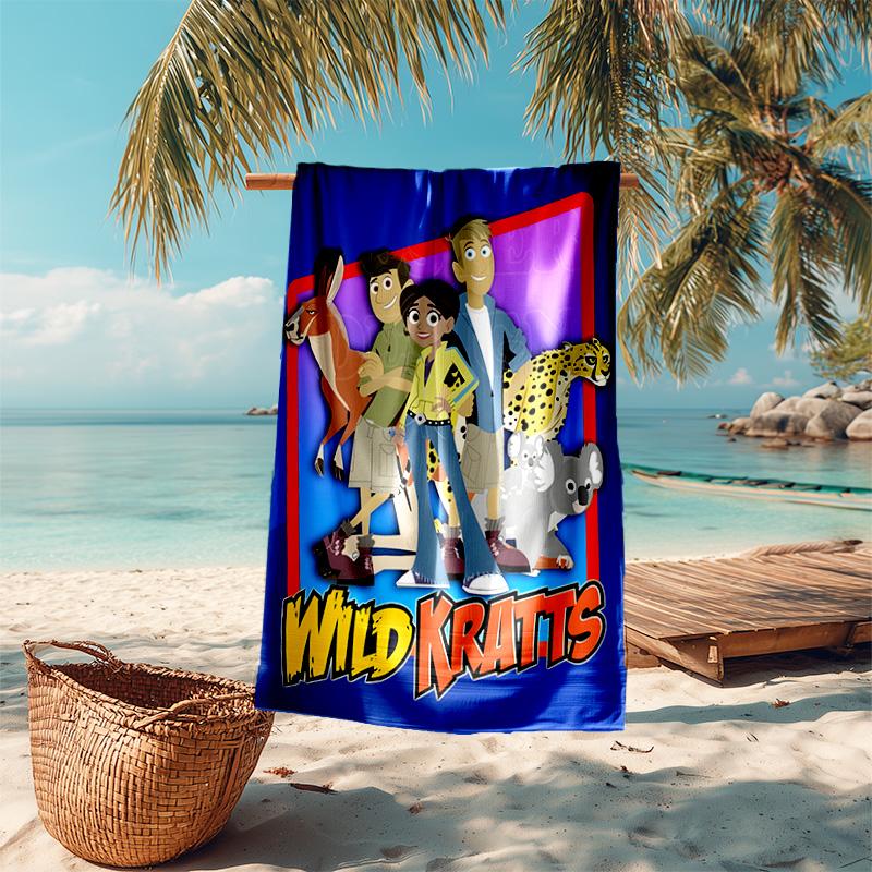proof beach towel with Wild Kratts pattern - soft,absorbent,quick-drying,machine washable - perfect for swimming,camping,bathing