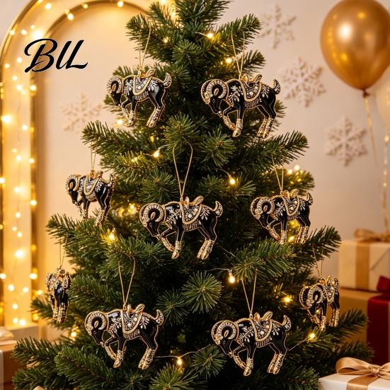 Multiuse Decorative Ornaments for Weddings Black Goat Christmas Tree Hanging Ornament, 2D Acrylic Festive Celebration Pendant, Car Accessory