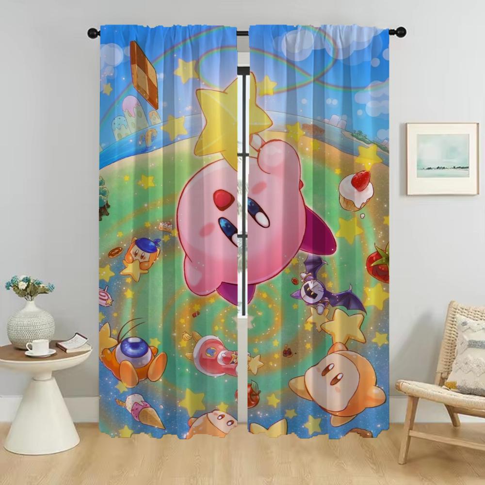 Kirbyes Window Curtain for Room 2 Panel Home Interior Curtains 2 Pieces Shades Tulle for Bedroom Halloween Decoration Partition