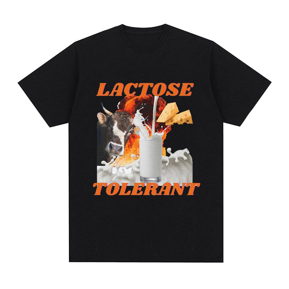 Lactose Tolerant Graphic Print T-Shirt Men's Vintage Fashion Short Sleeve T-shirts 100% Cotton Casual Cozy Oversized T Shirts