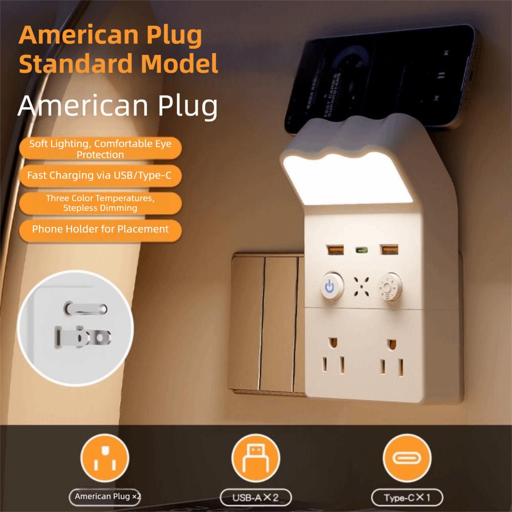 Universal Socket Plug in Night Light Warm White LED Outlet Power Strip Socket Wall Lamp  Dormitory