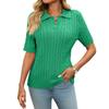 Spring and Summer Short Sleeved Lapel V-neck Pullover Cable Knit Women's Sweaters
