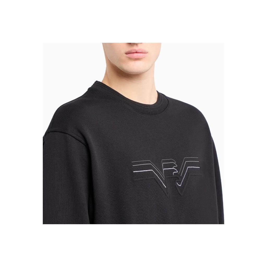 Emporio Armani Свитшот мужской с вышитым логотипом, однотонный, с круглым вырезом, длинным рукавом, SS24, цвет черный, 3D1M75-1JWPZ-0999
