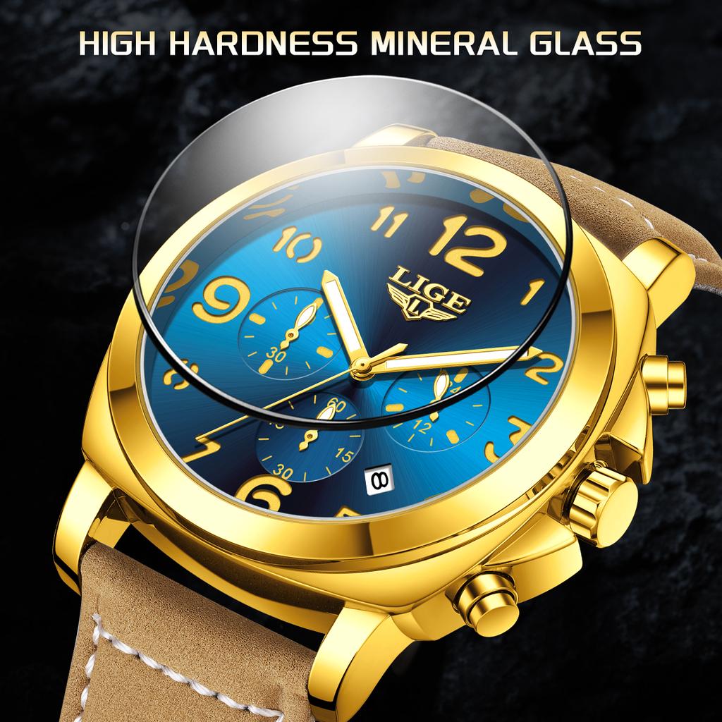 LIGE Top brand luxury watches mens business luminous quartz wristwatch waterproof leather clock Men's watches reloj hommes+BOX