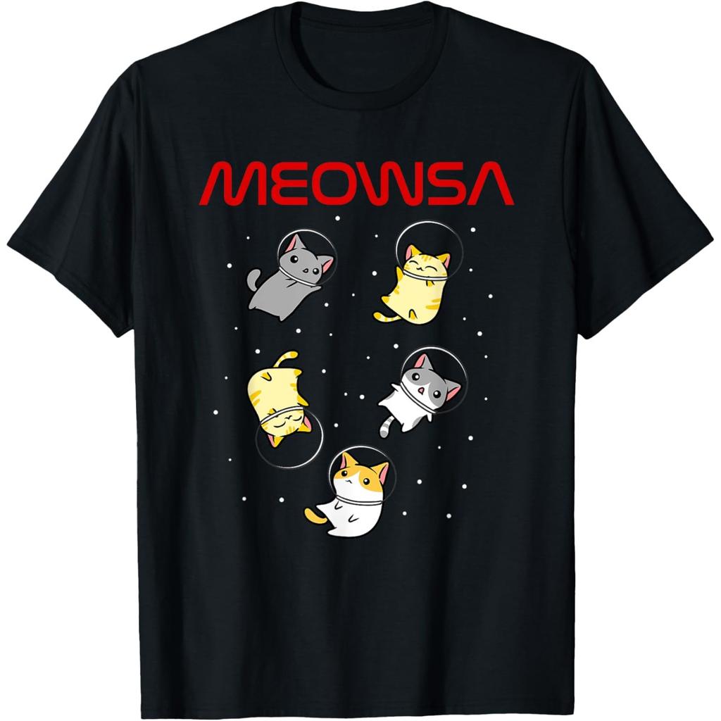 Meowsa Космические Коты Графическая Футболка Астронавт Смешная Хлопковая Футболка с Круглым Вырезом для Мужчин