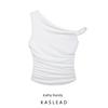 Kaslead New Arrival Women's Clothing Fashion Style Pure Color One Shoulder Diagonal Collar Ruched Asymmetric Sexy Silm Tops