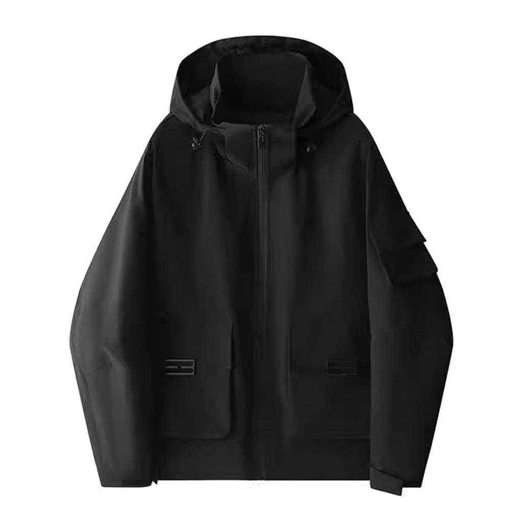 Men's Solid Color Outdoor Casual Jacket Hooded Jacket Men's Workwear Multi Pocket Jacket