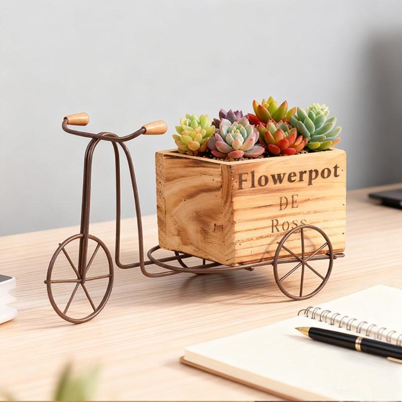 Durable Iron and Wood Bicycles Flower Pot Resistant to Weather for Outdoor Use in Gardens Balconies Long Terms