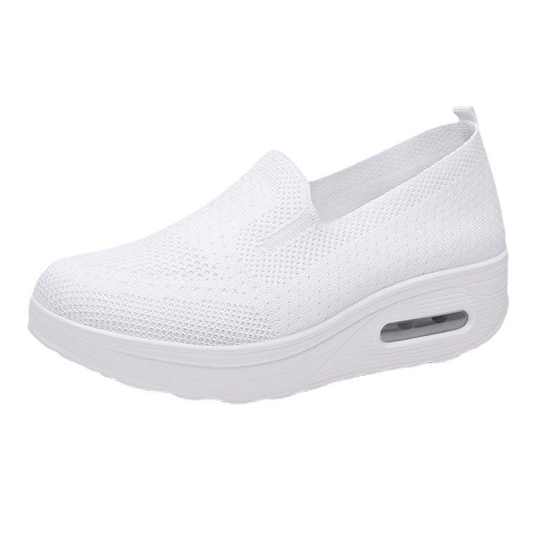 Легкие трикотажные туфли на толстой подошве для удобной и дышащей женской обуви на танкетке