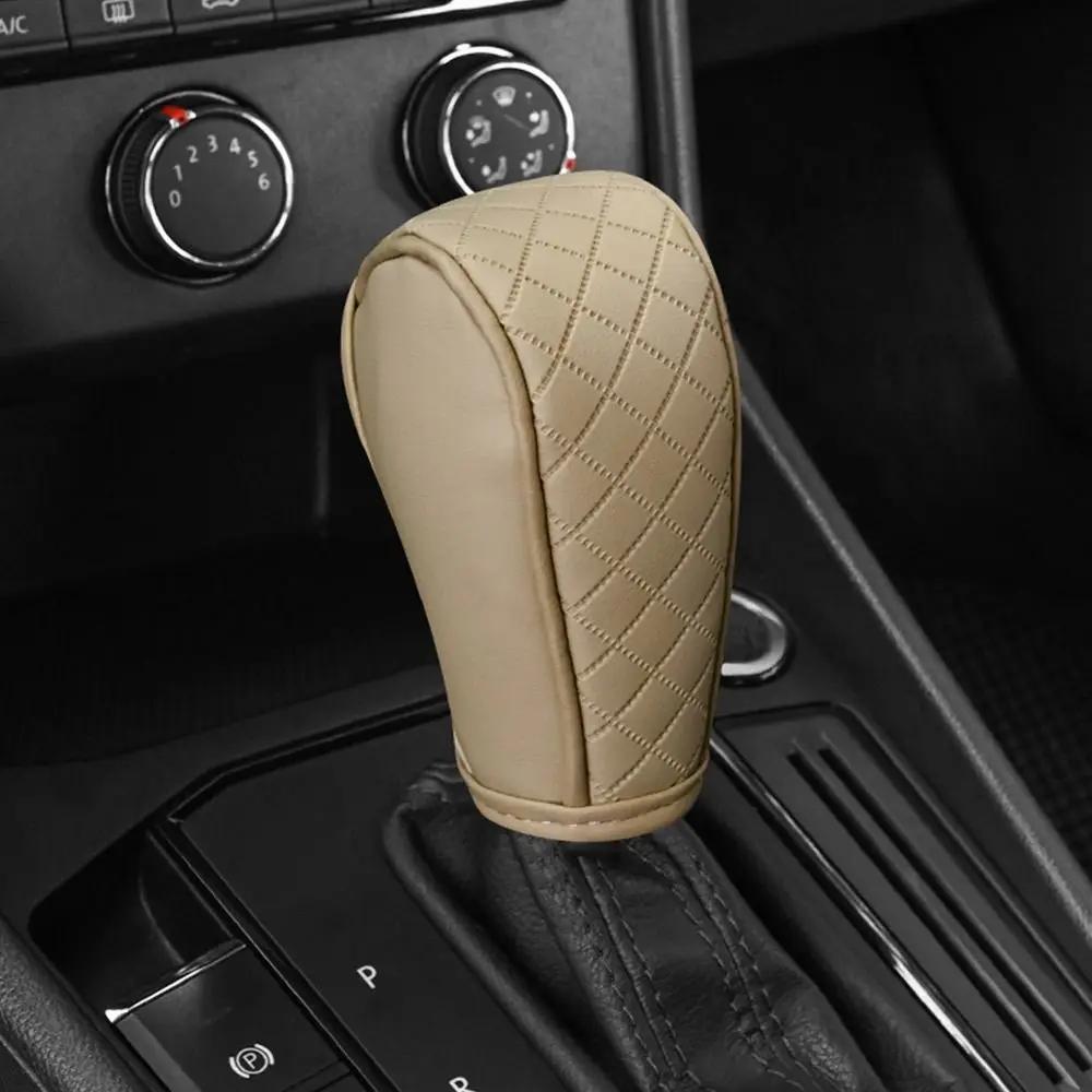 Car Shift Handle Cover PU Leather Non-Slip Wear-resistant Shift Knob Decor Protective Cover Universal Car Interior Accessories