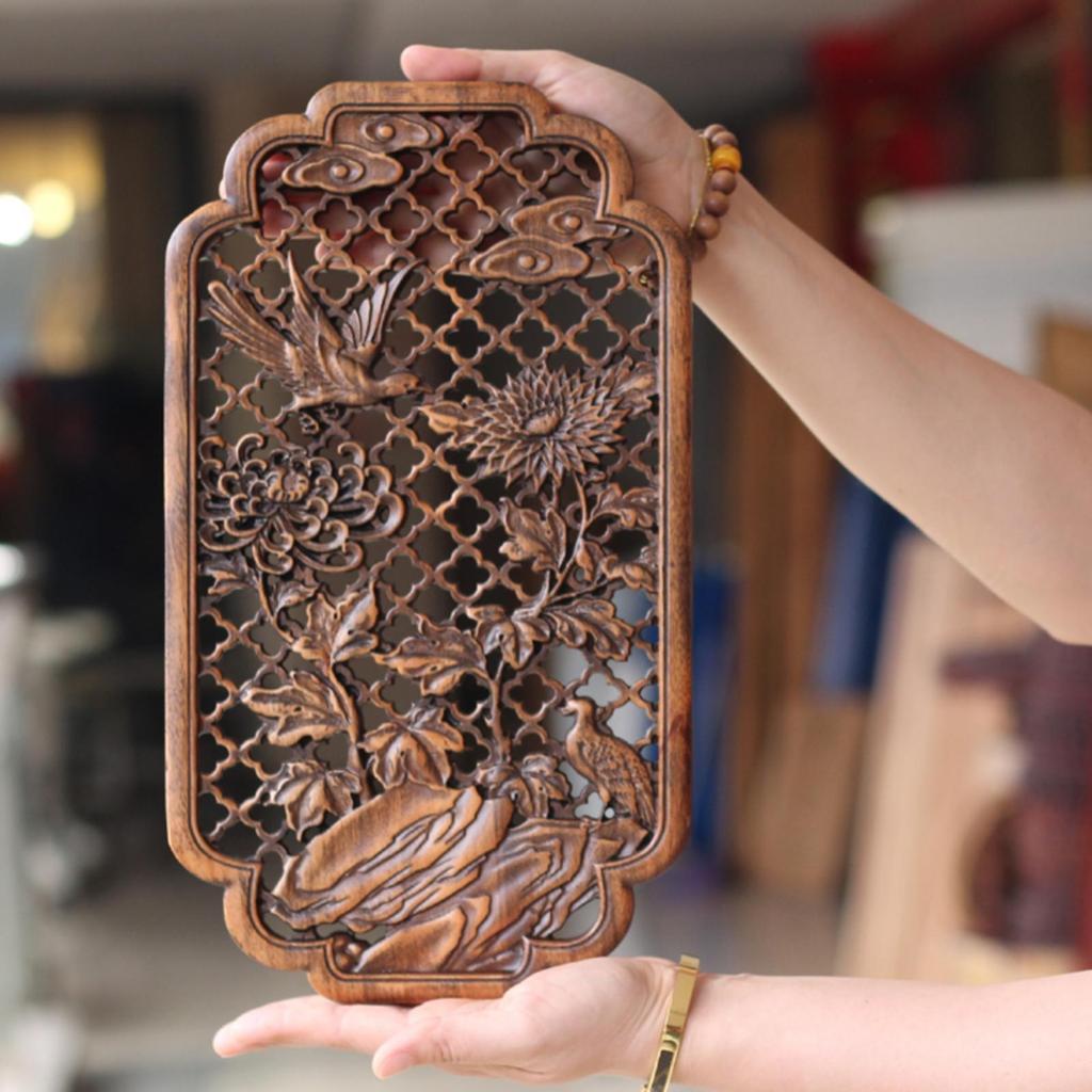 Carved Wood Panel, Home Decoration, Four Gentlemen - Chrysanthemums, Hanging Piece,