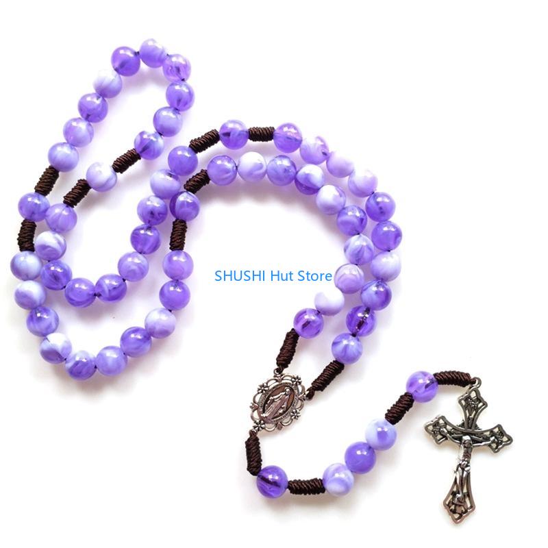 Rustic Agate Catholic Rosary Necklace Women Men Church Meditation Party Supplies D57B