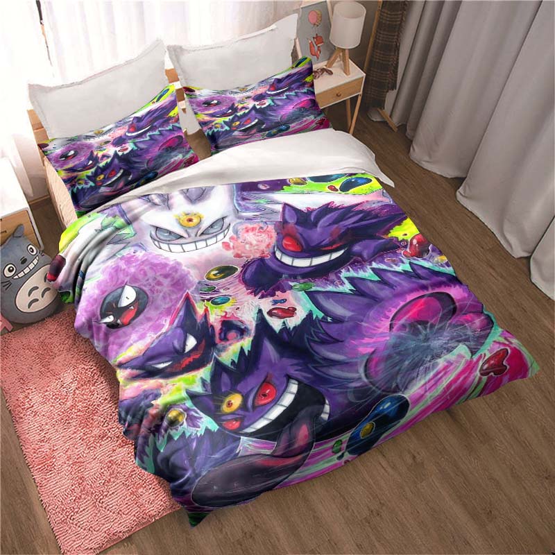 Gengar print bedding sets in various styles, 3-piece sets, extra-large pillowcases, adult bedspreads, bedroom bedding sets.