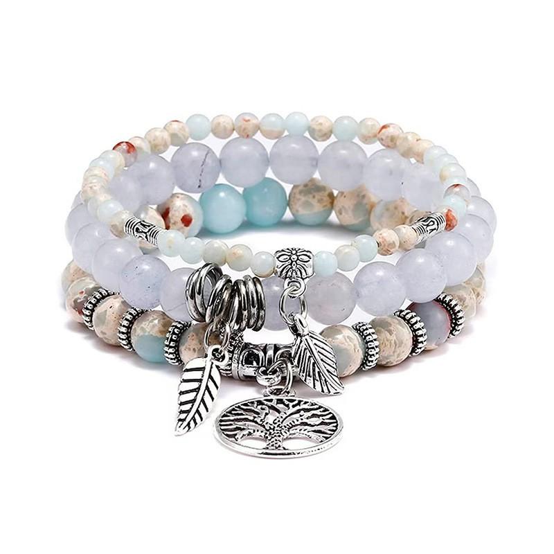 Handmade Bohemian Turquoise Beaded Bracelet With Tree Of Life Feather Charm Women Men Jewelry