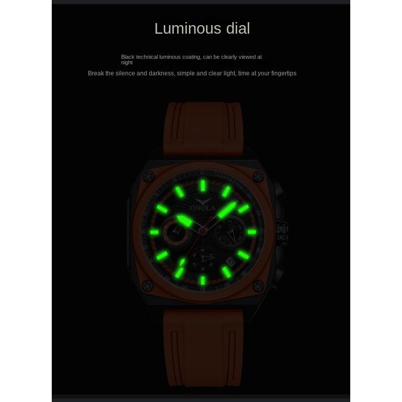 Top Brand Fashion Square Men's Watch New Multifunctional Quartz Waterproof Luminous Calendar Tape Watch