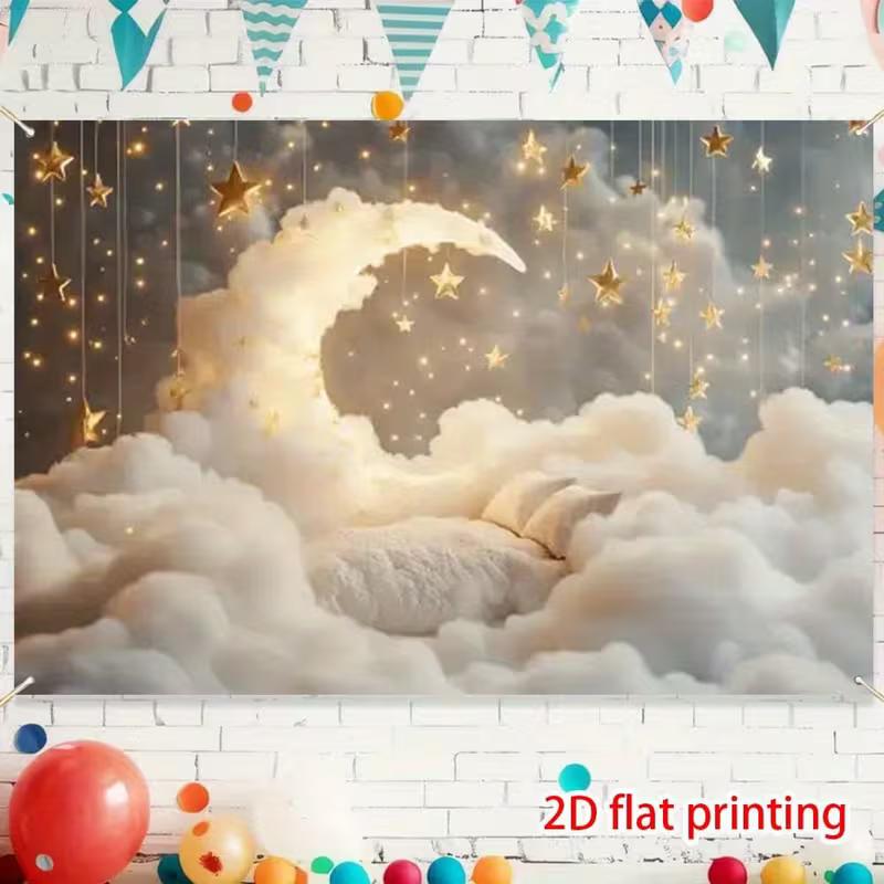 2D Moon Star Cloud Backdrop Gender Reveal Party Photography Background
