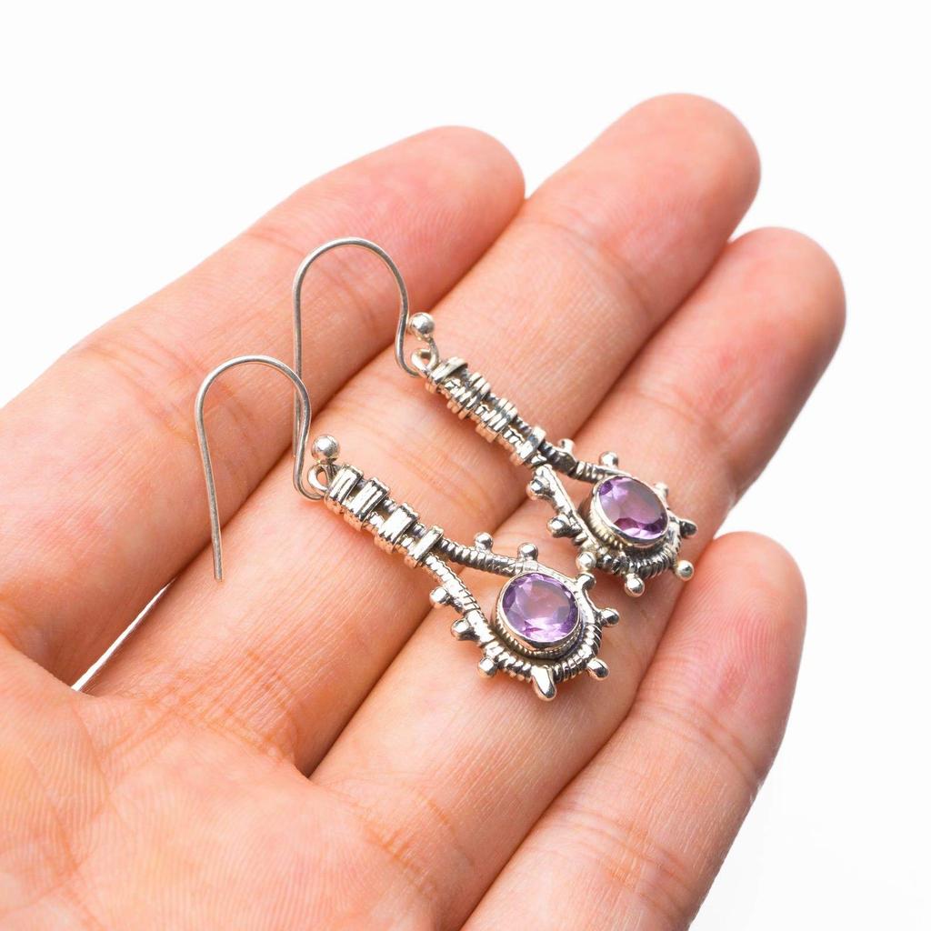 StarGems® Natural Amethyst Handmade 925 Sterling Silver Earrings 1.5" E1177