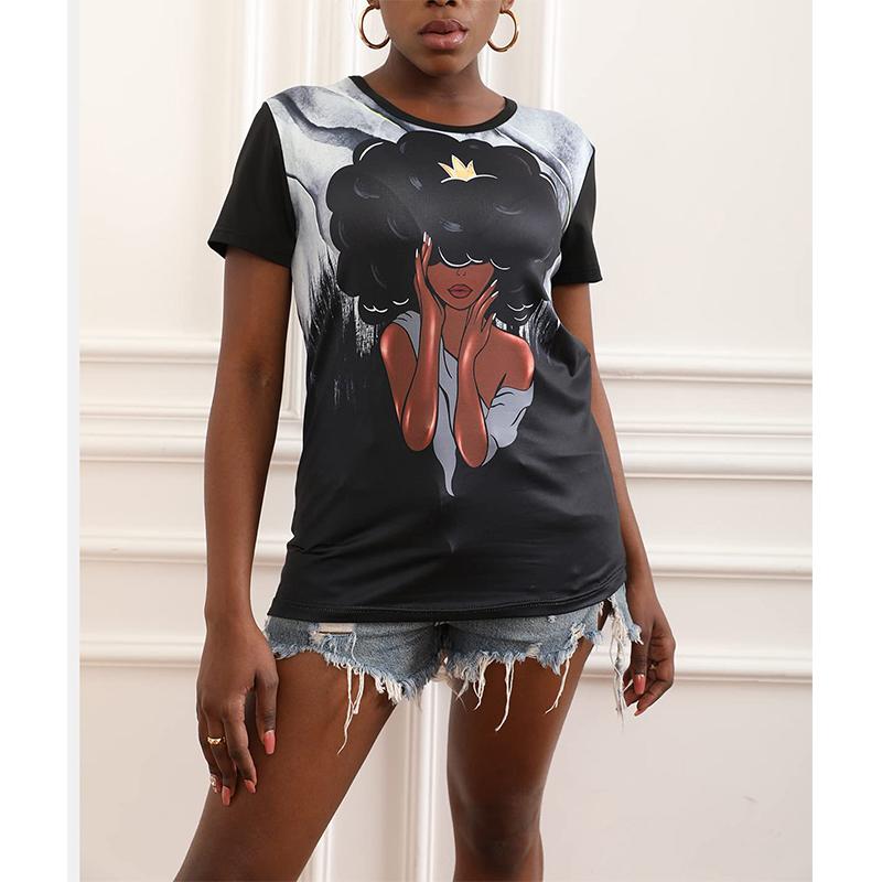 Футболка с принтом «Африканская черная девушка» с 3D-принтом, женская, с коротким рукавом и круглым вырезом, футболки в уличном стиле Harajuku, свободные футболки Y2k, женская одежда