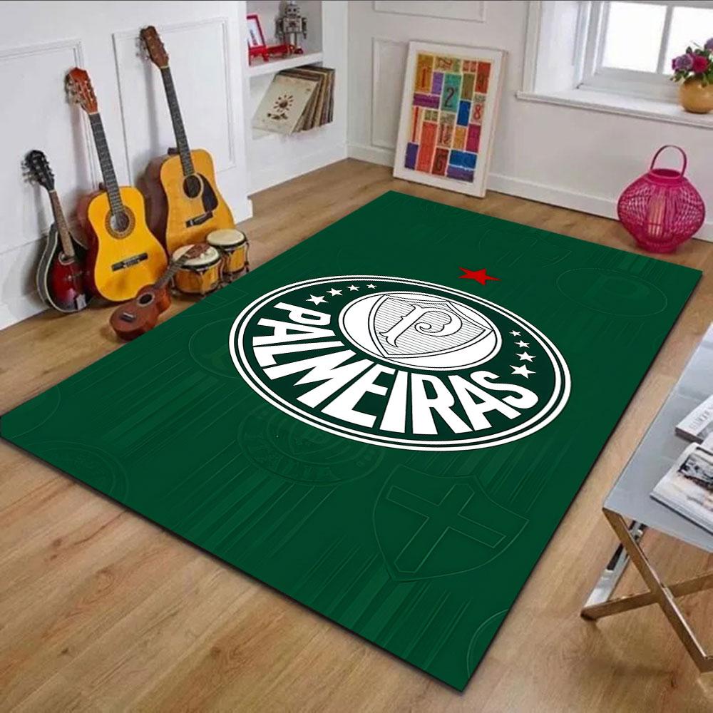 Palmeiras Logo on Green Background Patterned carpet, non slip mat suitable for living room and bedroom sofas