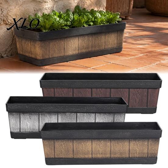 Imitation Wood Grain Herb Planter 18 Inch Rectangular Box, Window Box Planter, Plastic Vegetables Heavy Duty Basin for Herbs Flowers Planting Pot with