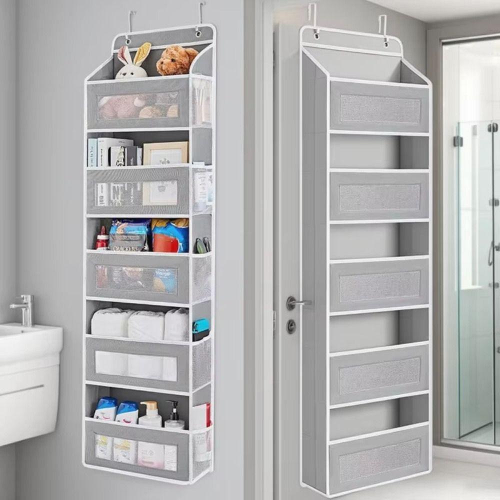 5-Layer Over Door Hanging Storage Bag Large Capacity Non-Woven Door Organizer Rack Hanging Storage Box for Bathroom Bedroom