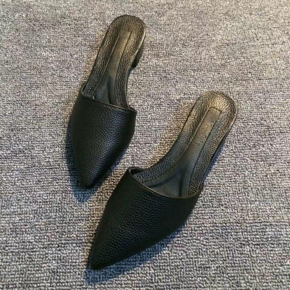 Мягкая кожа удобная заостренная голова сумка голова толстый каблук Интернет знаменитости тапочки женская летняя одежда плоский каблук перетаскивание сандалии сандалии f