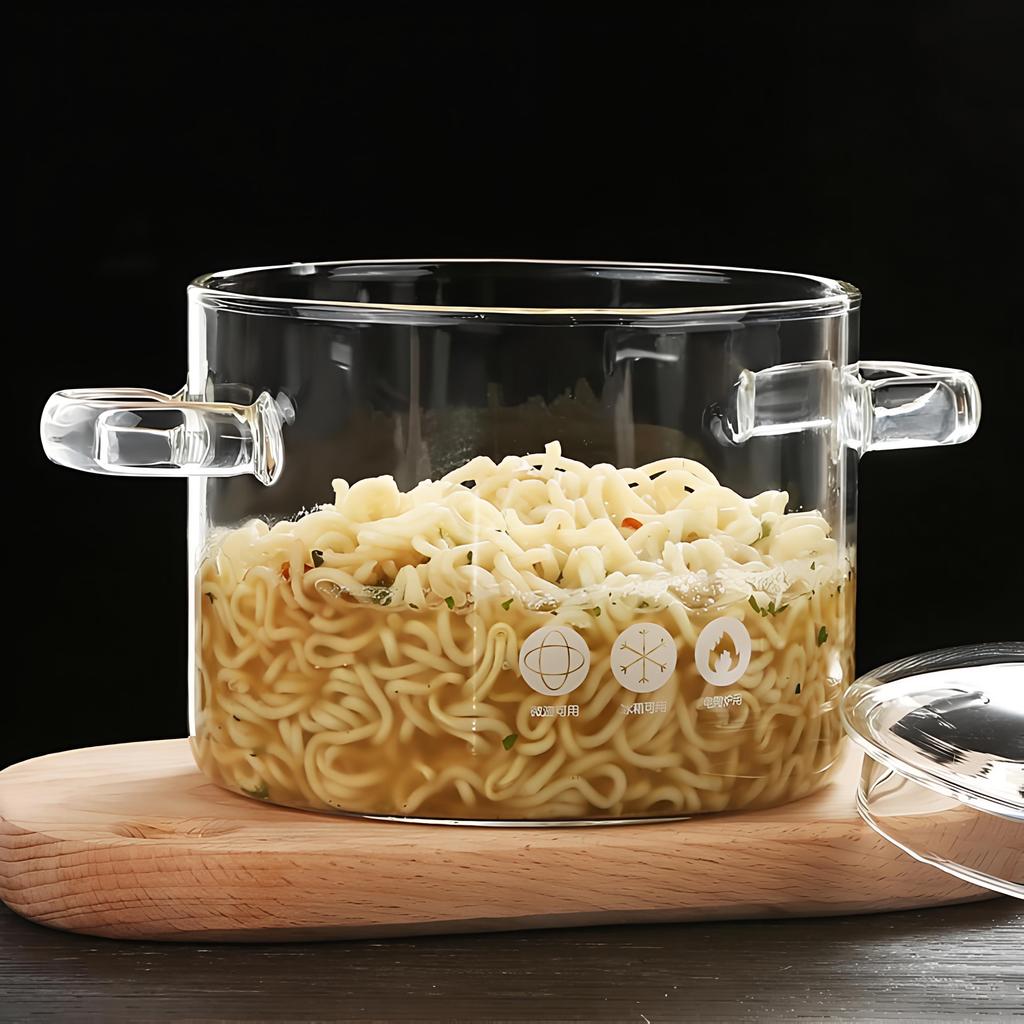 Transparent High-Temperature Glass Pot for Soup, Stews, and Noodles - Suitable for Electric, Ceramic Stoves, and Open Flame Cooking